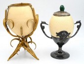 TWO OSTRICH EGG TABLE ORNAMENT