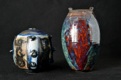 TWO OTTO HEINO BLUE GLAZE CERA