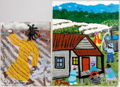 TWO OUTSIDER ART OIL WORKS<br>