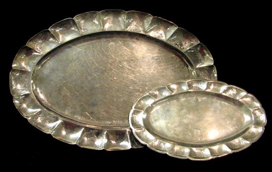 Two oval Mexican Colonial silver