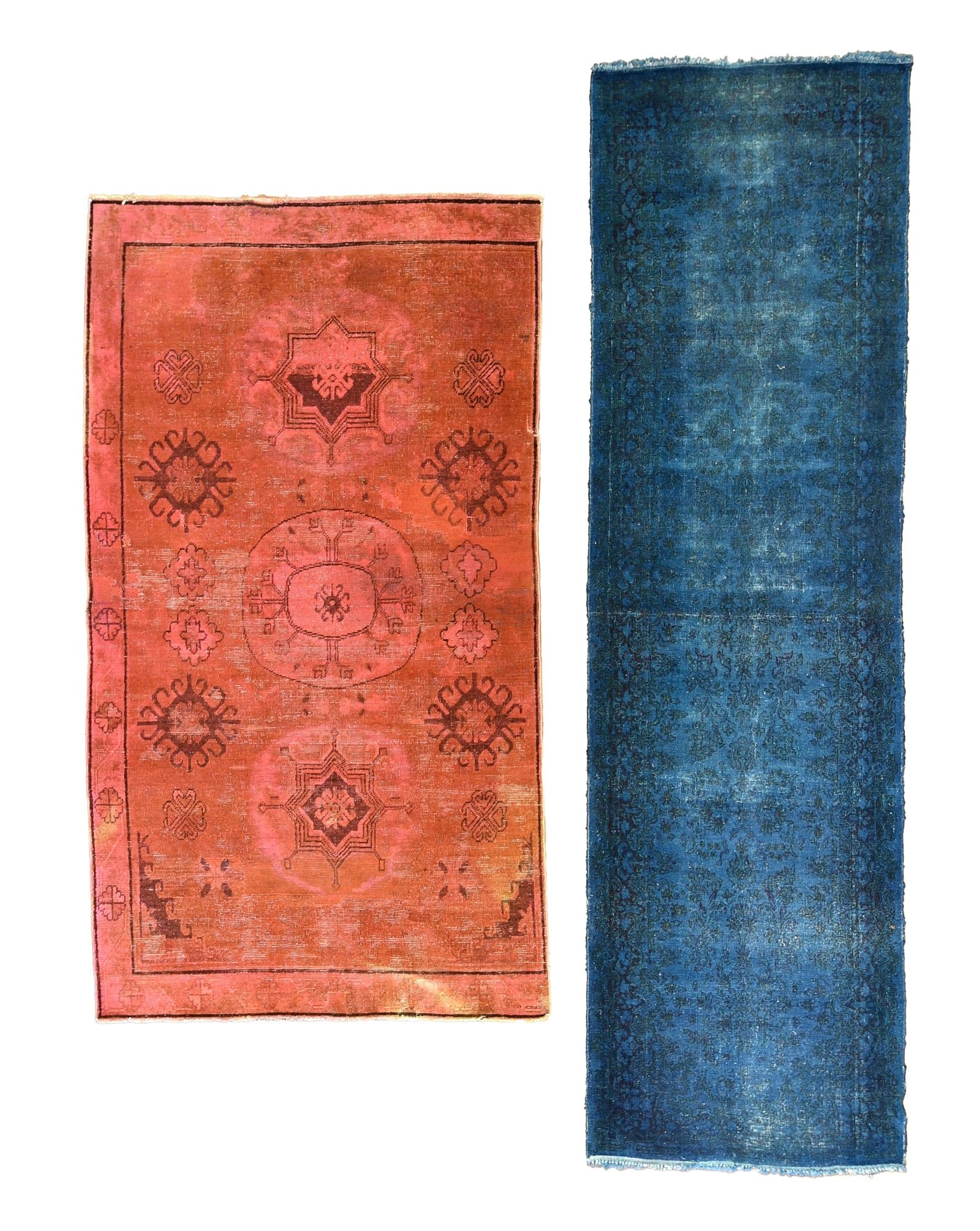 TWO OVERDYED RUGS, ONE KHOTAN,