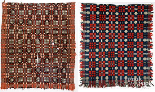 TWO OVERSHOT COVERLETS, 19TH