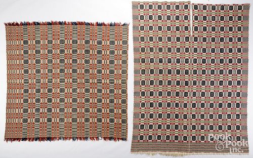TWO OVERSHOT COVERLETS, 19TH