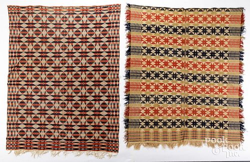 TWO OVERSHOT COVERLETS, 19TH