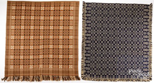 TWO OVERSHOT COVERLETS, 19TH