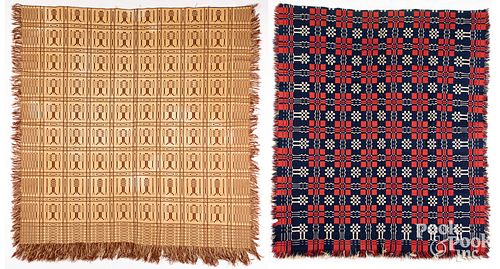 TWO OVERSHOT COVERLETS, 19TH