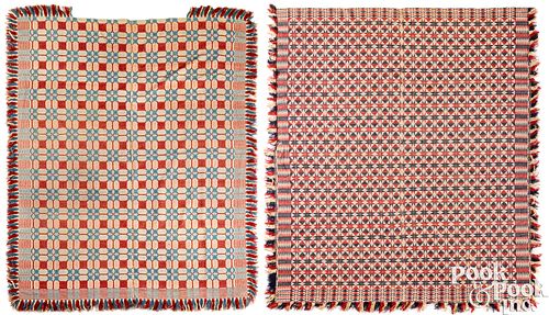 TWO OVERSHOT COVERLETS, 19TH