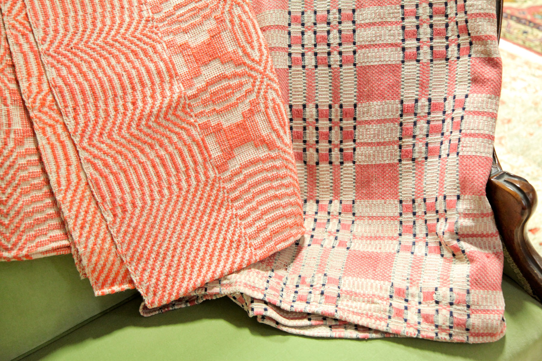 TWO OVERSHOT COVERLETS. 