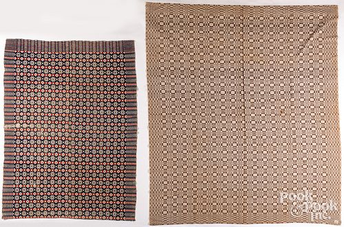 TWO OVERSHOT COVERLETS, MID 19TH