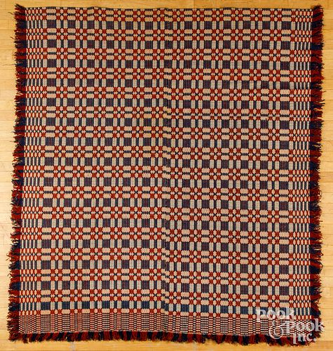 TWO OVERSHOT COVERLETS, MID 19TH