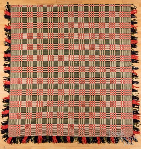 TWO OVERSHOT COVERLETS, MID 19TH