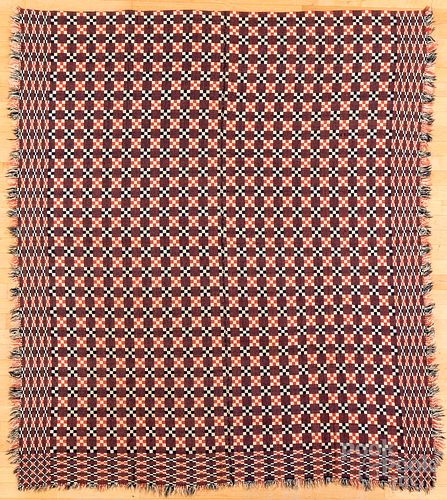 TWO OVERSHOT COVERLETS, MID 19TH