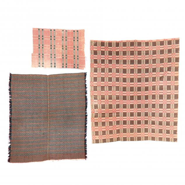 TWO OVERSHOT WOVEN COVERLETS