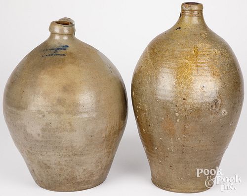 TWO OVOID STONEWARE JUGS, 19TH