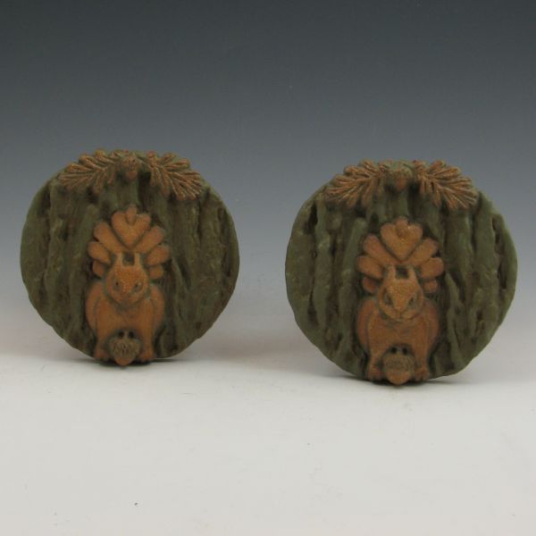 Two P.A. Lowery squirrel tiles made