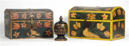 Two paint-decorated dome-top boxes