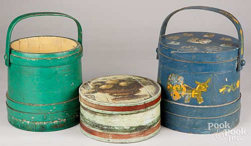 TWO PAINTED AND DECOUPAGE