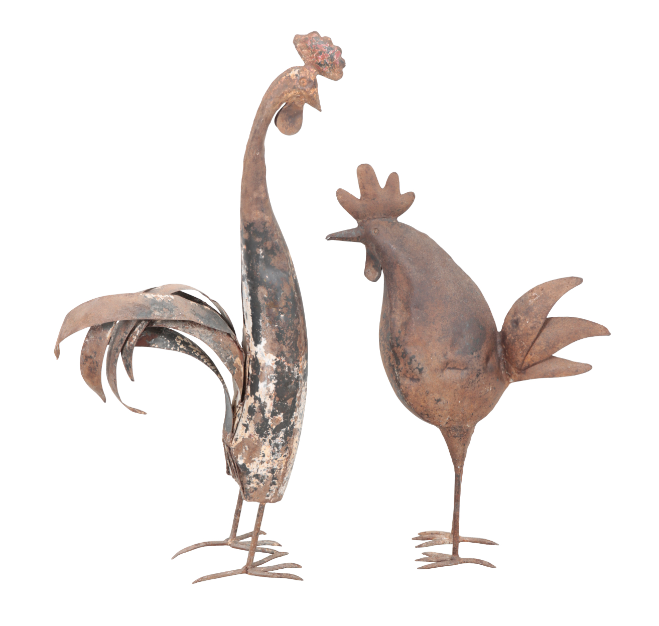 TWO PAINTED AND DISTRESSED METAL
