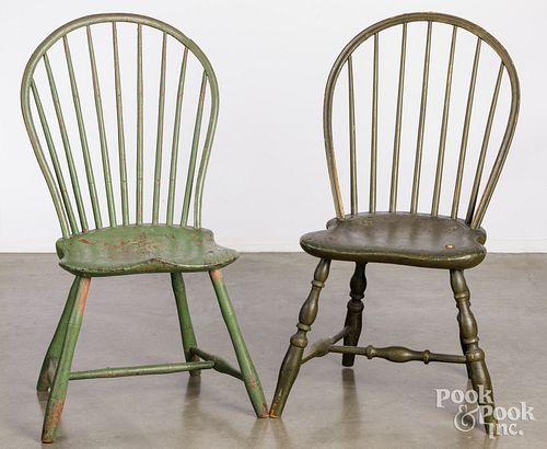 TWO PAINTED BOWBACK WINDSOR CHAIRS,