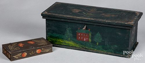 TWO PAINTED BOXESTwo painted boxes,