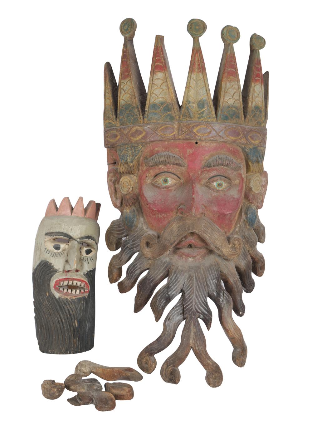 TWO PAINTED CARVED WOOD