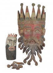 TWO PAINTED CARVED WOOD MASKSC