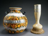 TWO PAINTED COMPOSITE POTTERY-