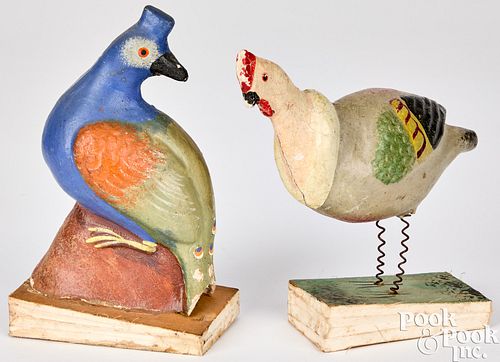 TWO PAINTED COMPOSITION BIRD SQUEAK