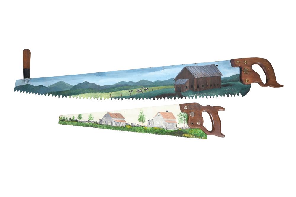 TWO PAINTED FOLK ART SAWSincluding: