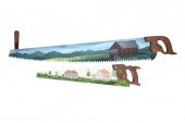 TWO PAINTED FOLK ART SAWSinclu