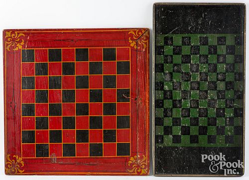 TWO PAINTED GAMEBOARDS, CA. 1900Two