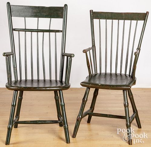 TWO PAINTED HIGHBACK WINDSOR