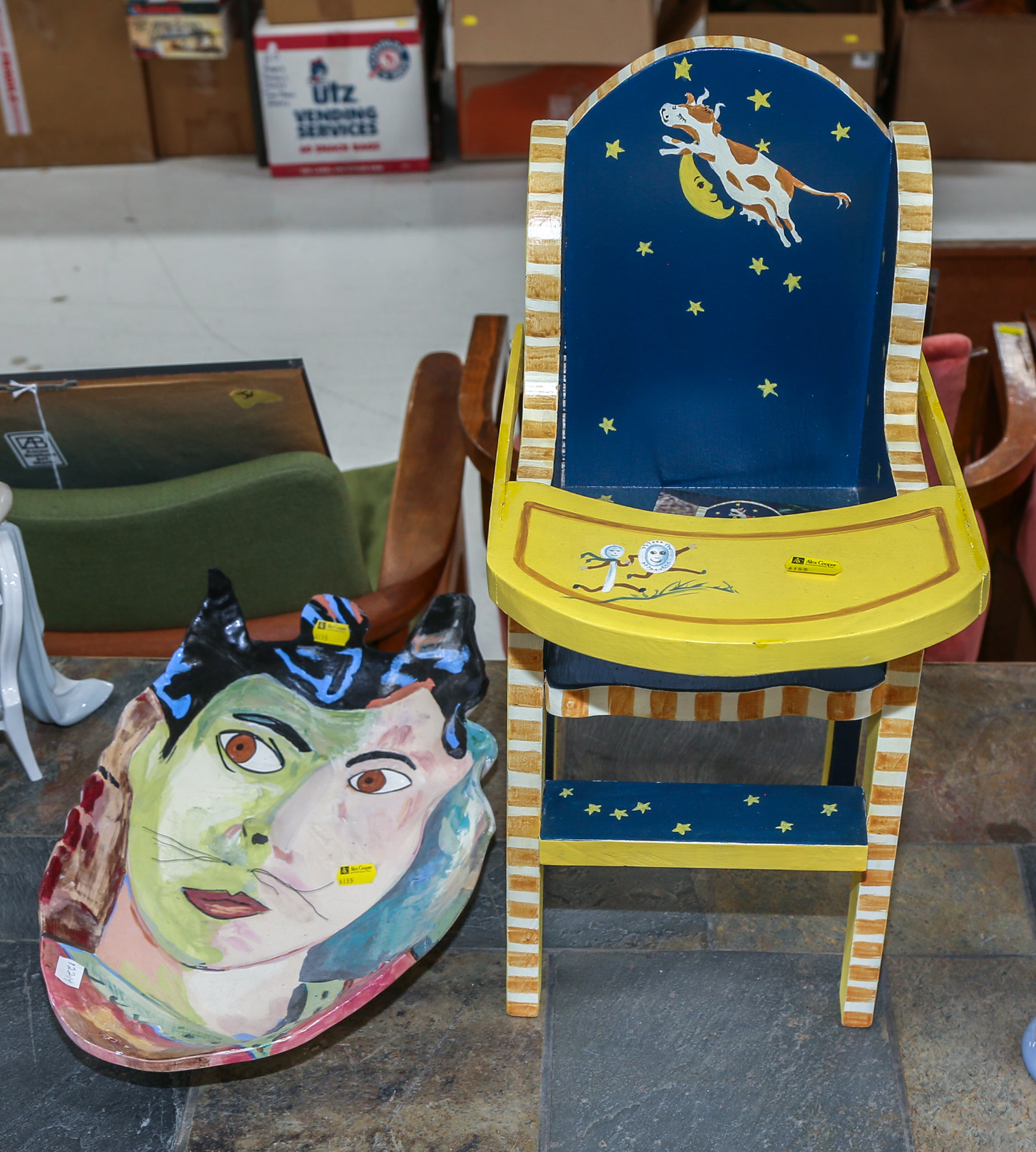 TWO PAINTED ITEMS Including a