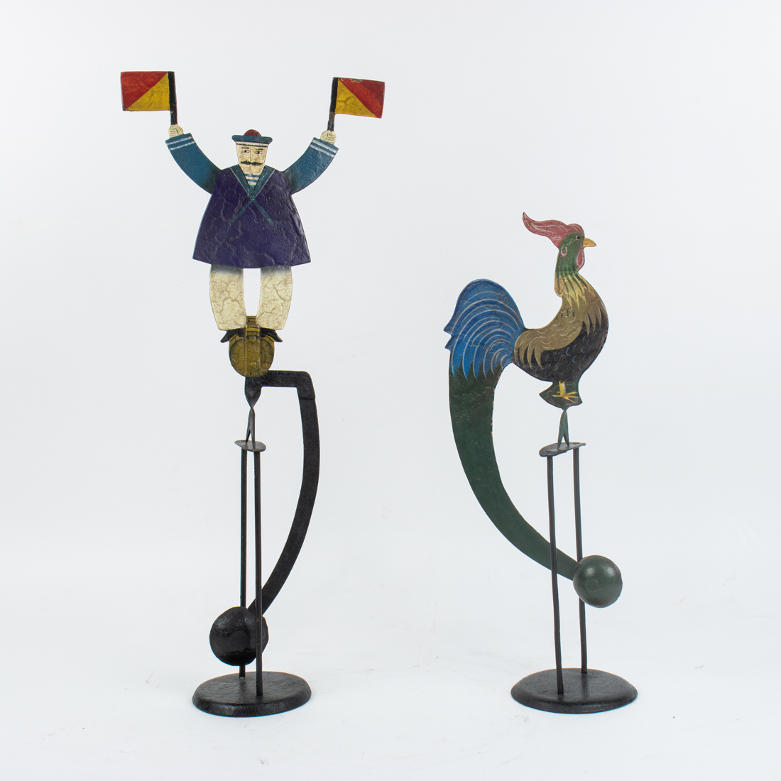 TWO PAINTED METAL AUTOMATONS OF A