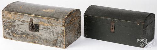 TWO PAINTED PINE DOME LID