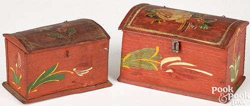 TWO PAINTED PINE DOME LID DRESSER