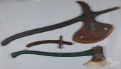 TWO PAINTED PINE LODGE AXES, T