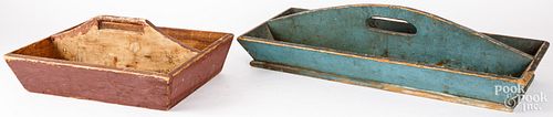 TWO PAINTED PINE UTENSIL/TOOL
