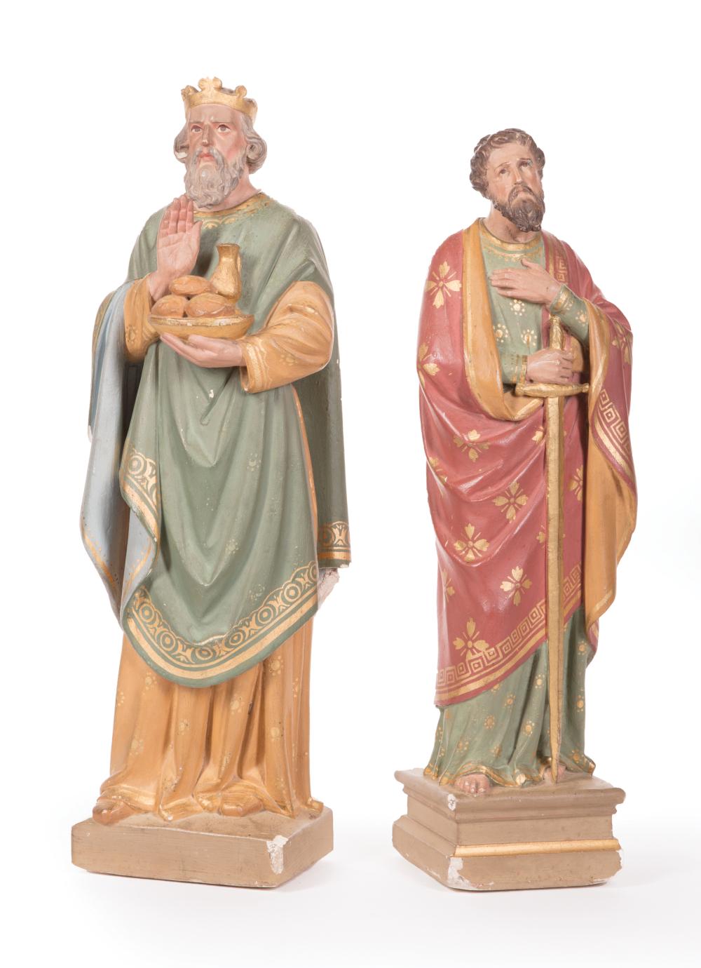 TWO PAINTED PLASTER SANTOS