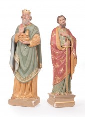 TWO PAINTED PLASTER SANTOS FIG