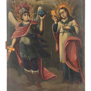 Two Painted Religious Icons on Wood