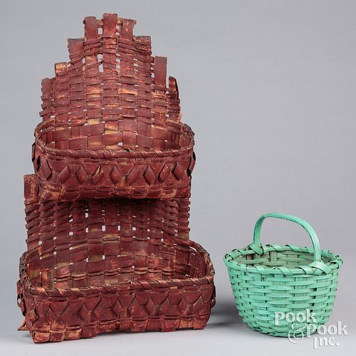 TWO PAINTED SPLINT BASKETS, 19TH