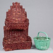 TWO PAINTED SPLINT BASKETS, 19