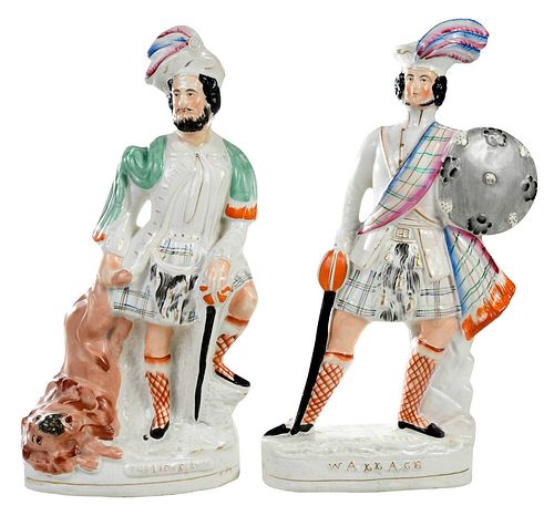 TWO PAINTED STAFFORDSHIRE POTTERY