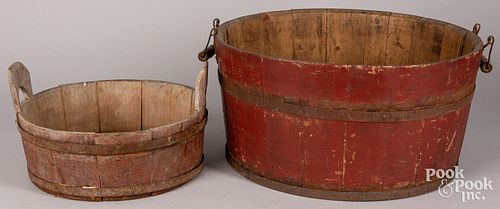 TWO PAINTED STAVED TUBS, LATE