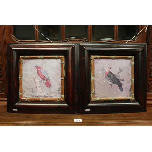 Two painted tin framed panels of