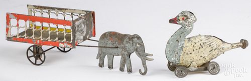 TWO PAINTED TIN PULL TOYSTwo