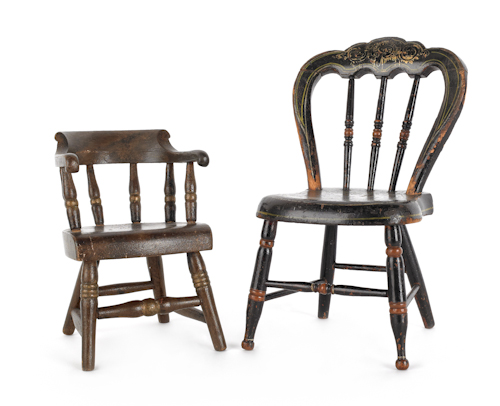 Two painted Victorian doll chairs