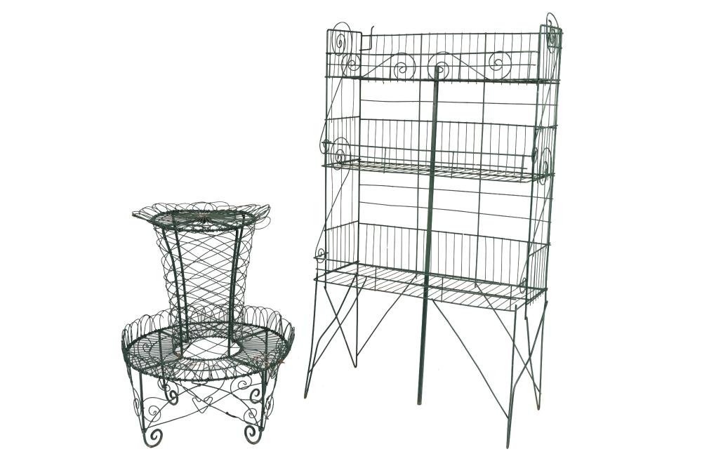 TWO PAINTED WIRE PLANT STANDSthe