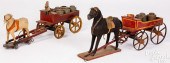 TWO PAINTED WOOD HORSE DRAWN B
